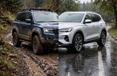AWD vs 4WD comparison: SUVs on different terrains showing each system's strengths
