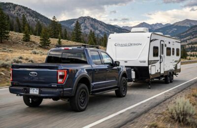 4WD truck towing a travel trailer, comparing AWD vs 4WD for towing