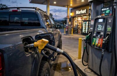 Refueling a truck, illustrating AWD vs 4WD fuel economy costs