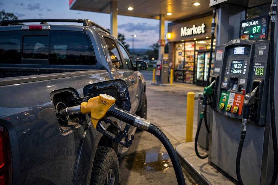 Refueling a truck, illustrating AWD vs 4WD fuel economy costs
