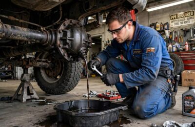 Mechanic changing differential fluid, a key AWD vs 4WD maintenance cost