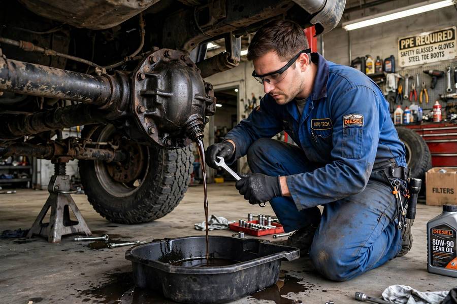Mechanic changing differential fluid, a key AWD vs 4WD maintenance cost