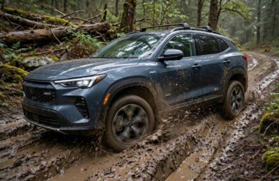 AWD crossover tackling a muddy trail, testing AWD vs 4WD off road capability