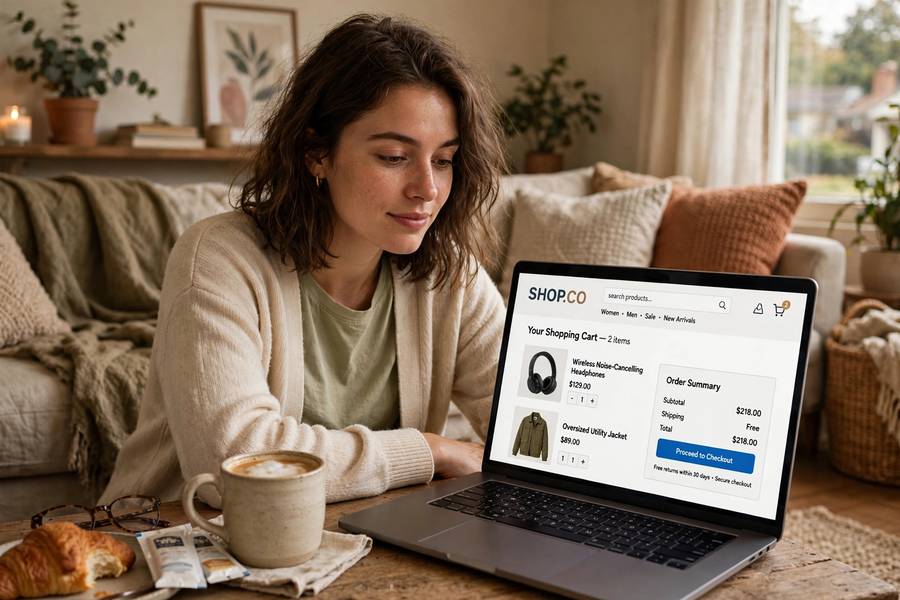 A consumer shopping online from home
