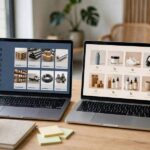 Side-by-side comparison of B2B and B2C ecommerce websites on screens