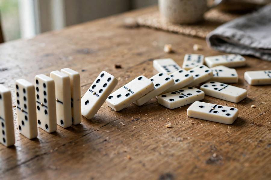 Domino chain illustrating BabyAGI's sequential task execution