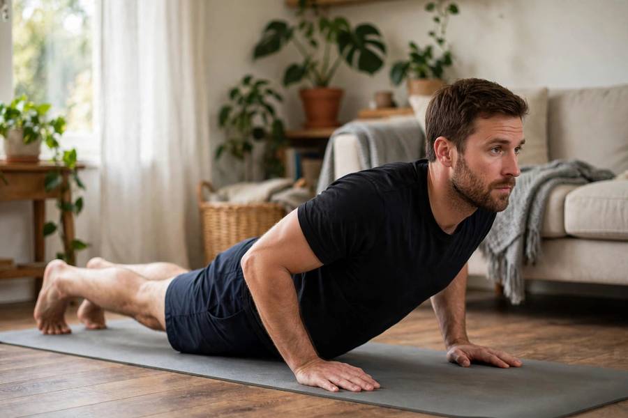 Man doing bodyweight back exercises at home