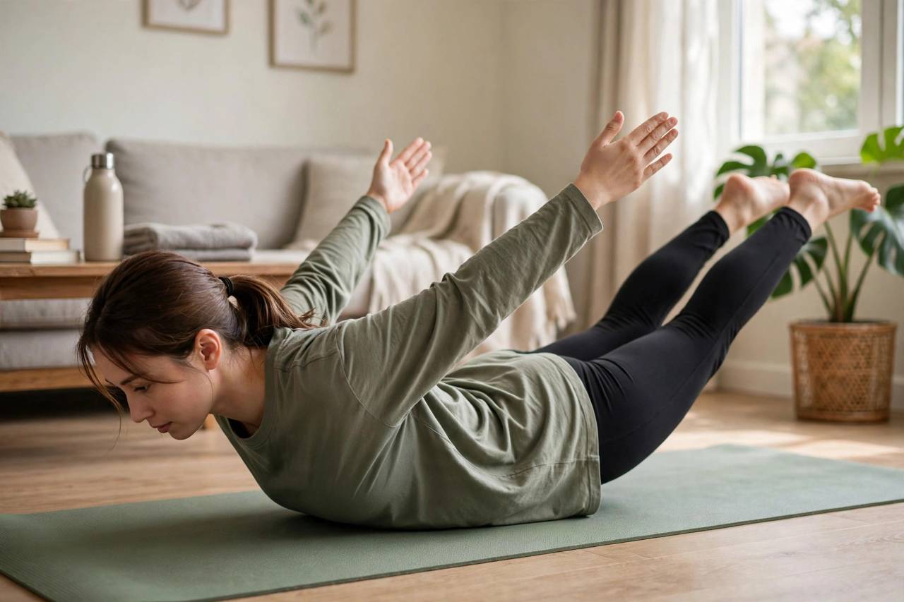 Woman doing supermans for lower back strength