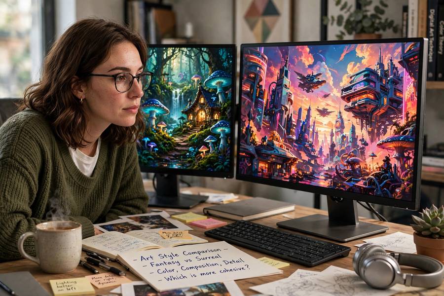 Comparing the best AI art generators for beginners on dual monitors