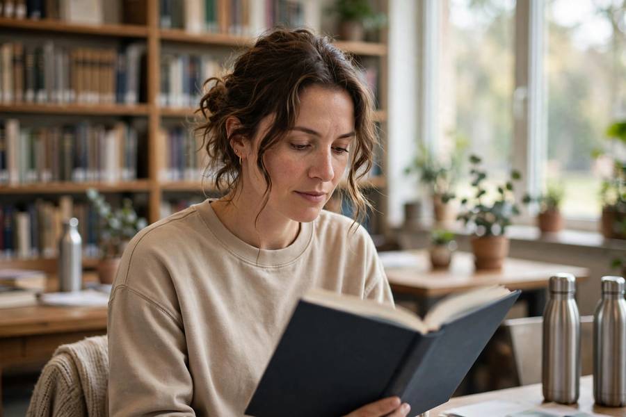 Reading an AI book in a library