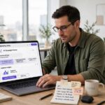 Best AI Courses for Non-Technical People: No Code Required A marketing professional using AI tools on a laptop in a modern office without any code