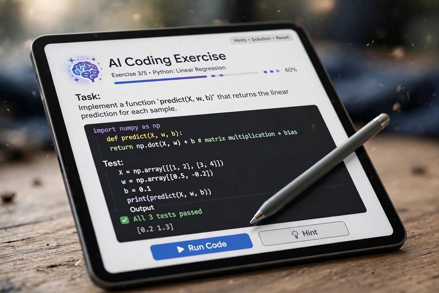 Interactive coding exercise from one of the best AI courses online on a tablet