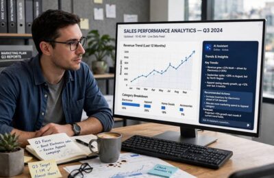 Analyst reviewing AI-explained charts and trends on a monitor