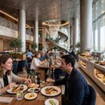 15 Best Airport Lounges in the World (2026 Rankings) Qatar Al Mourjan business lounge interior with restaurant