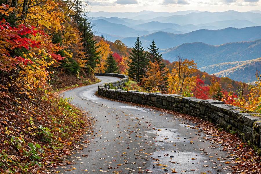 The Blue Ridge Parkway in peak fall color — an essential drive among the best American road trips