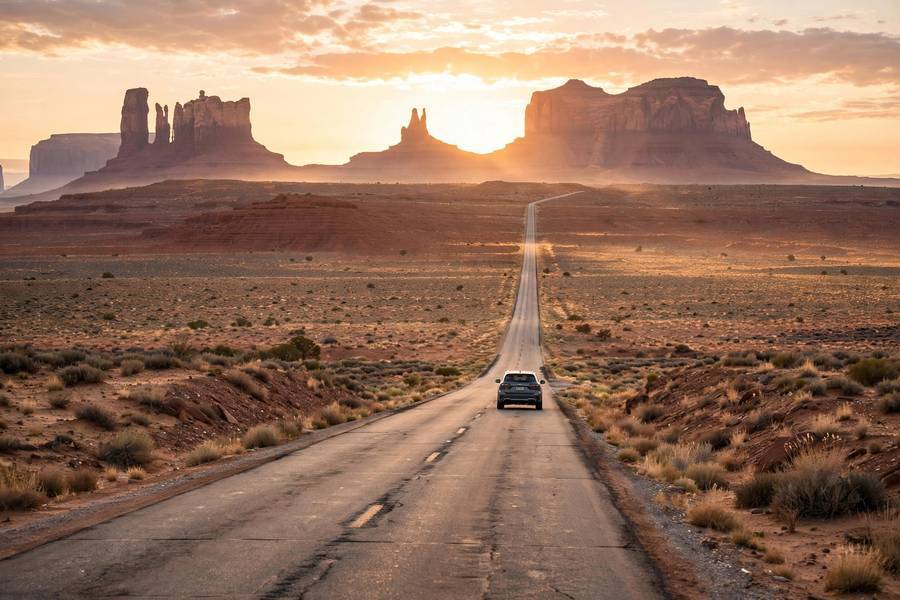 Monument Valley at sunrise — the desert Southwest delivers unforgettable moments on the best American road trips