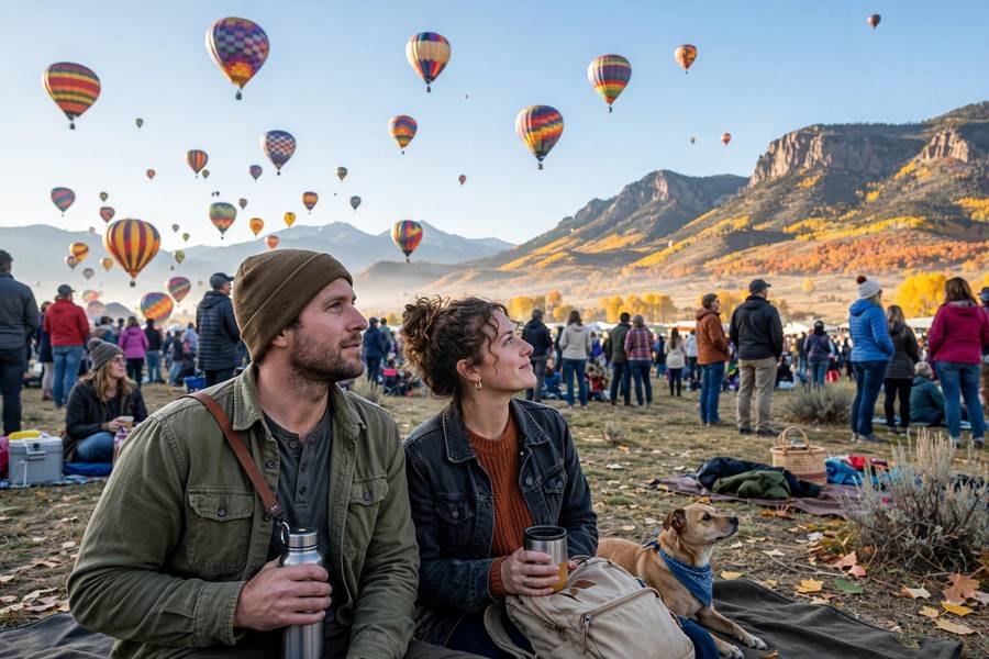 Albuquerque Balloon Fiesta with fall mountains