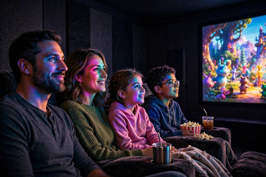 Family enjoying the best animated movies together