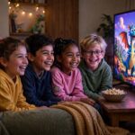 30 Best Animated Movies for Kids Happy kids watching a colorful animated movie together on a couch