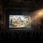 40 Best Animated Movies of All Time A grand cinema screen showing a classic animated film to an audience