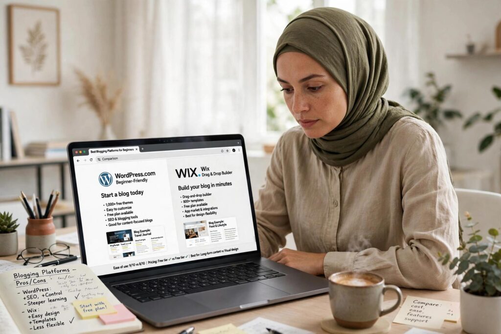 Comparing the best blogging platforms for beginners on a laptop