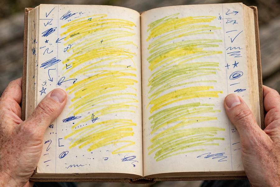 Annotated book with margin notes for active reading