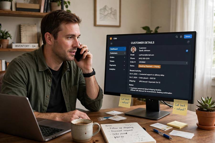 Calling a customer with full history visible, the payoff of the best CRM for small business