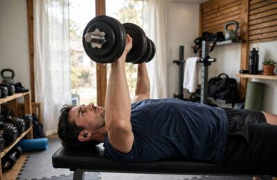 Person performing dumbbell bench press, one of the best dumbbell exercises