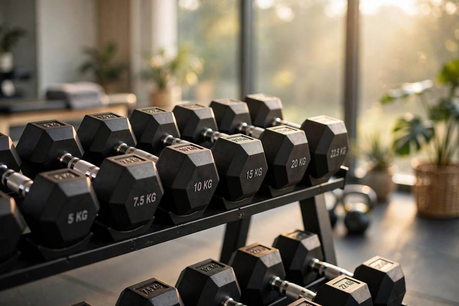 Dumbbell rack showing equipment for the best dumbbell exercises