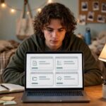 Student comparing free note-taking apps on a laptop