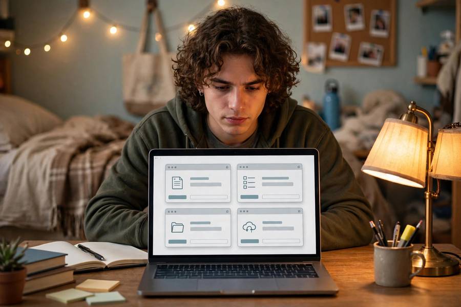 Student comparing free note-taking apps on a laptop
