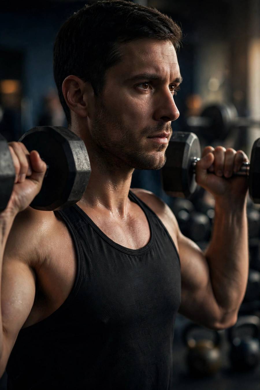 Dumbbell Arnold press starting position with palms facing the shoulders