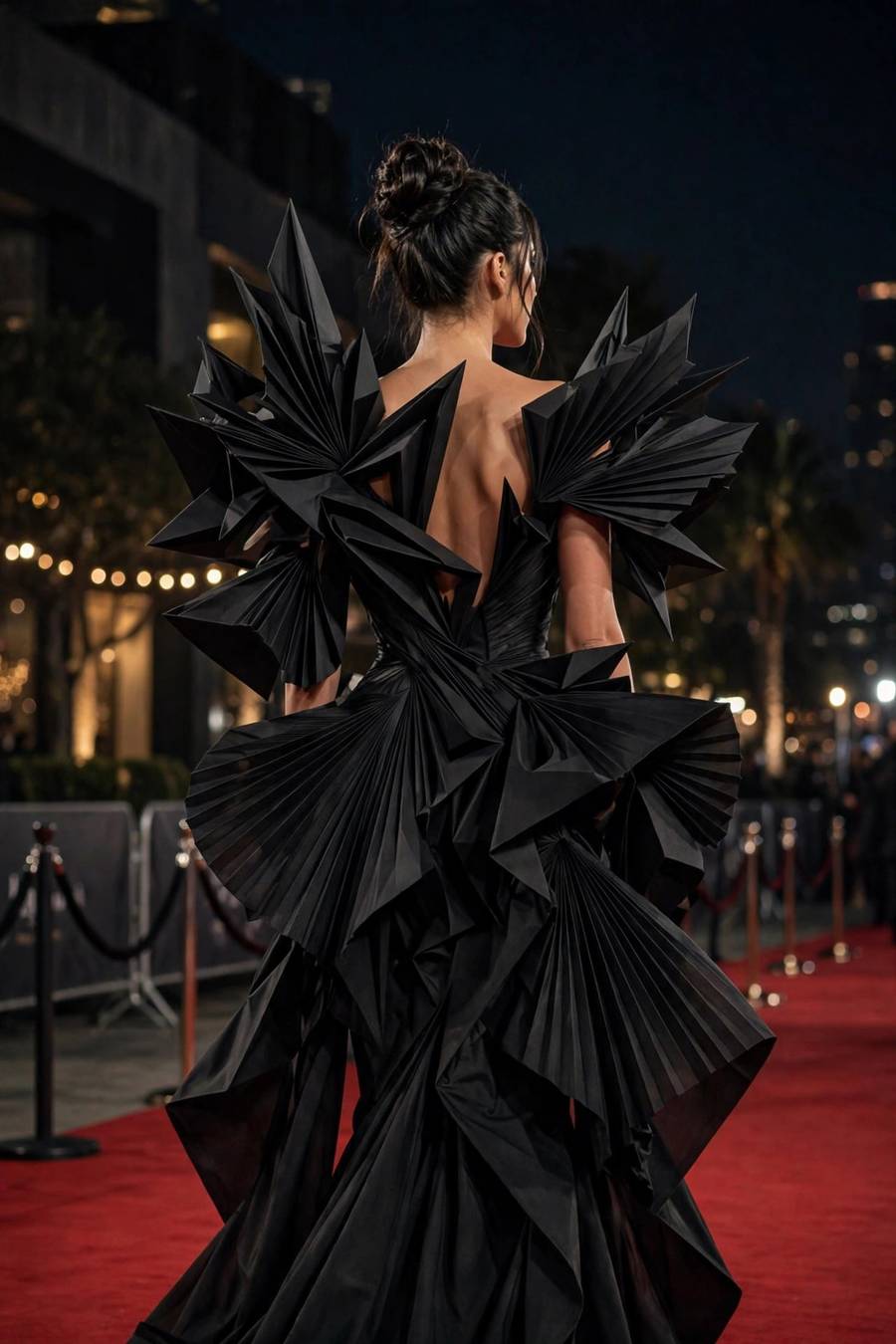 Singer in an avant-garde couture gown on the red carpet