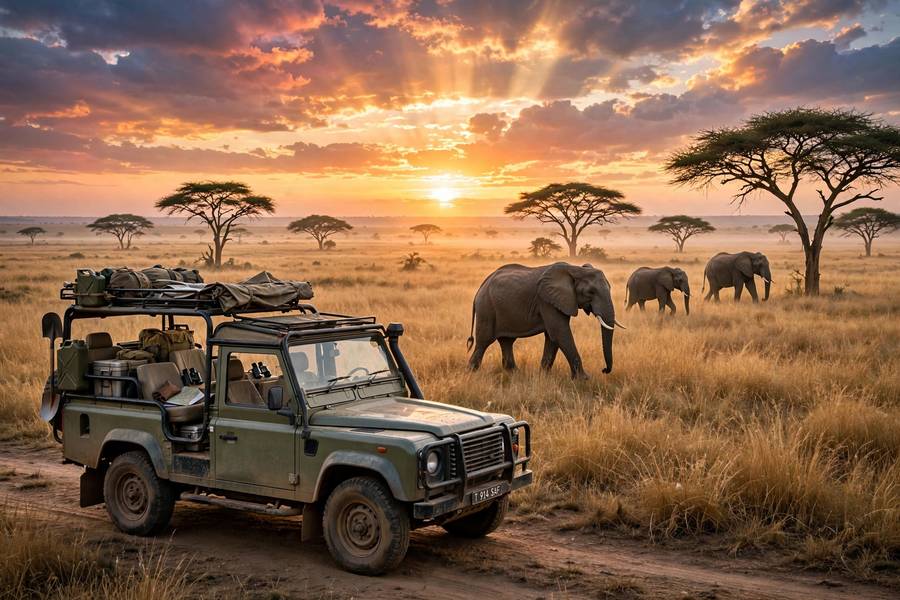 Safari at dawn in the Serengeti, an adventurous pick among the best honeymoon destinations