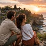 15 Best Honeymoon Destinations on a Budget (Romance Without the Debt) Couple watching sunset at Uluwatu temple Bali honeymoon
