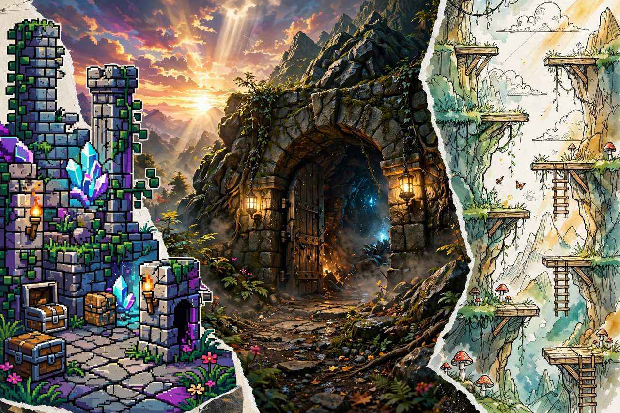 Gameplay collage of top indie games including roguelike and platformer scenes