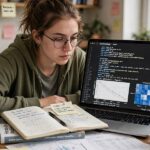 Best Machine Learning Courses Online: A Practitioner's Buying Guide A student studying machine learning with Python code and data visualizations on a laptop
