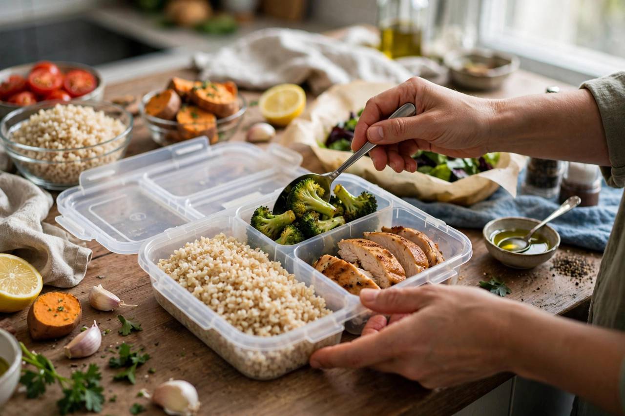 Compartment meal prep containers with balanced portions