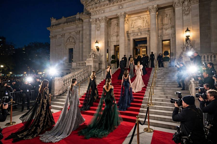 Guests arriving on the museum steps at the Met Gala, home of the best Met Gala looks of all time