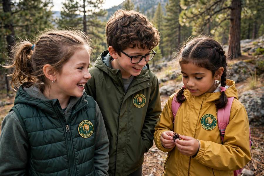 Children with Junior Ranger badges at national park