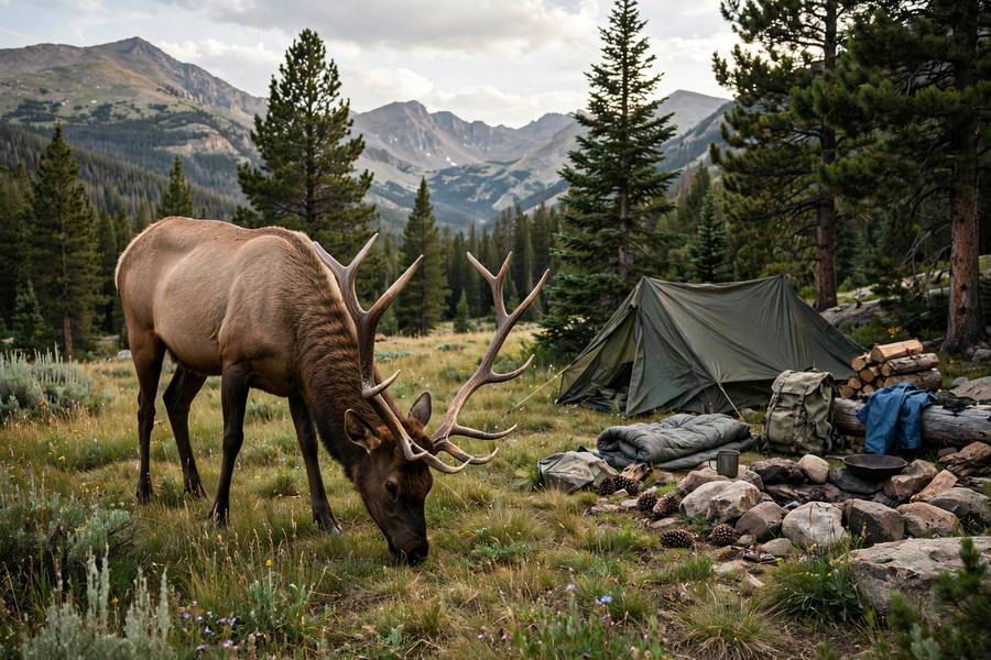 Elk grazing near campsite in Rocky Mountain National Park