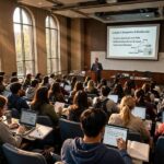 College students taking digital notes during a lecture
