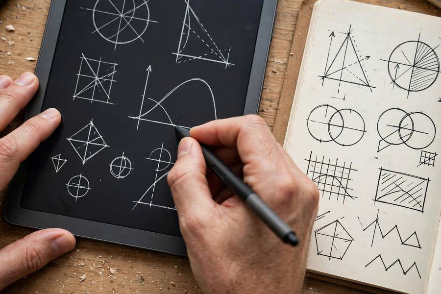 Student solving math with stylus on tablet