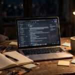 Best Note Taking Apps: 12 Picks for Students (2026) Student using one of the best note taking apps on a laptop at a night study desk