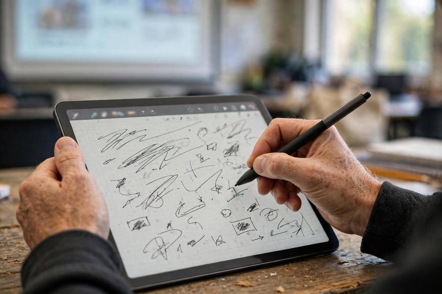 Handwriting notes with a stylus in a note taking app on a tablet