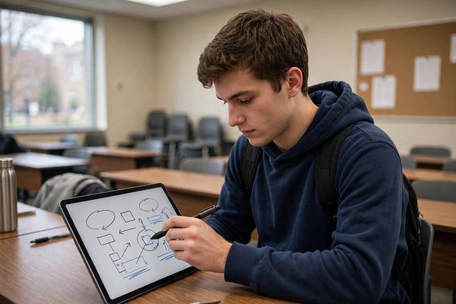 Annotating lecture slides on a tablet in class