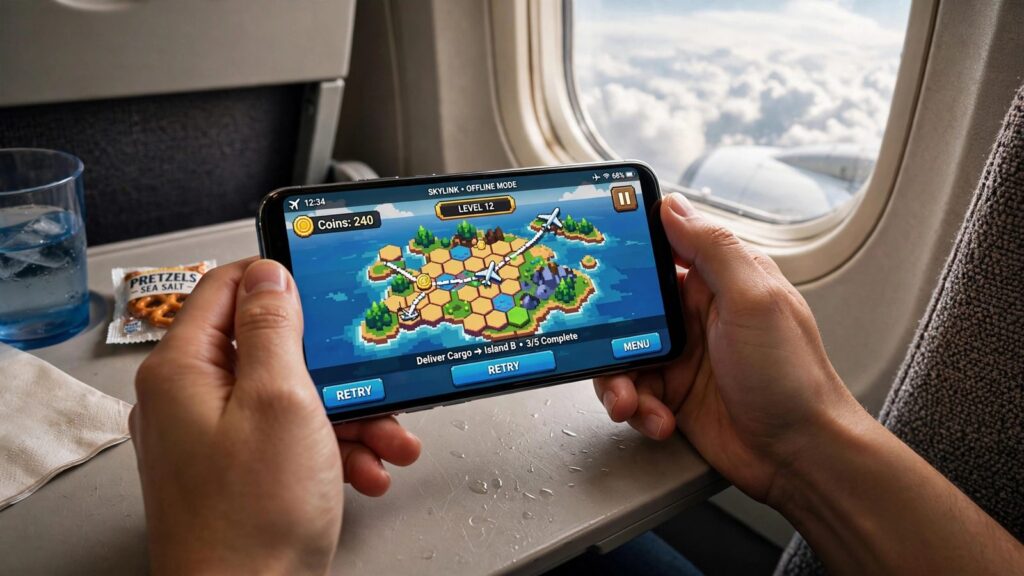 Playing one of the best offline mobile games on airplane mode