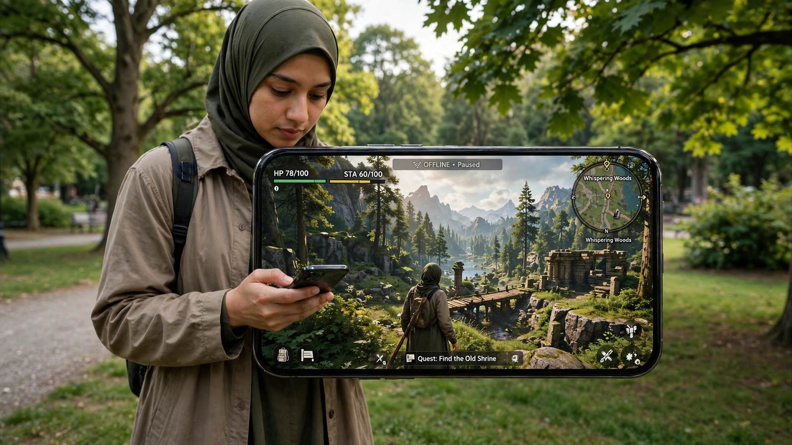 Offline open-world adventure game on a smartphone
