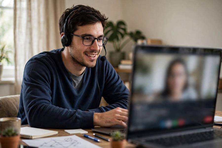Student tutoring online via video call