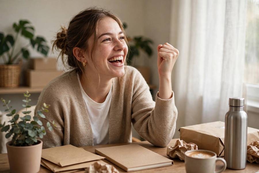 Young entrepreneur celebrating first online sale